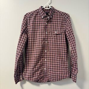GAP Men's Red and Blue Checkered Button-Down Shirt Small staining